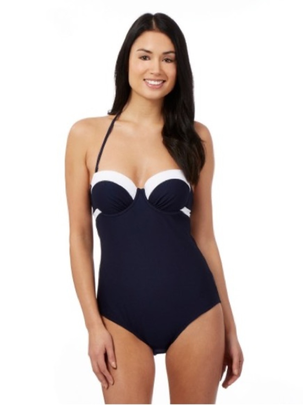 La Vie En Rose Navy and White Bandeau One-Piece Swimsuit